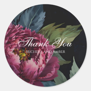 Elegantes dunkelrosa, florales Aquarell Danke Runder Aufkleber