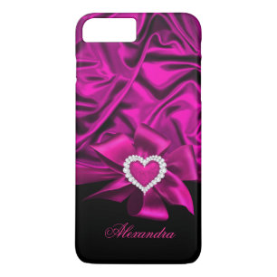 Elegantes Dunkelrosa Seiden-Look-Schwarzes Herz-Sc Case-Mate iPhone Hülle