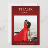 Elegantes Dunkelrot-Gold-Minimalistisches Foto Hoc Dankeskarte (Vorderseite)