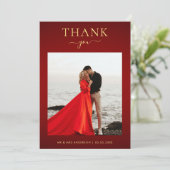 Elegantes Dunkelrot-Gold-Minimalistisches Foto Hoc Dankeskarte (Stehend Vorderseite)