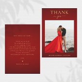 Elegantes Dunkelrot-Gold-Minimalistisches Foto Hoc Dankeskarte