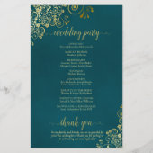 Elegantes dunkeltes Grün- & Gold-Hochzeitsprogramm (Rückseite)