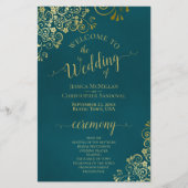 Elegantes dunkeltes Grün- & Gold-Hochzeitsprogramm (Vorderseite)