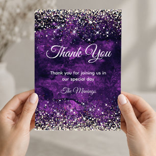 Elegantes Dunkelviolett Gold Falscher Glitter Dank Karte