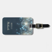 Elegantes dunkles aquamarines Bokeh Glamour-Glühen Gepäckanhänger (Vorderseite horizontal)