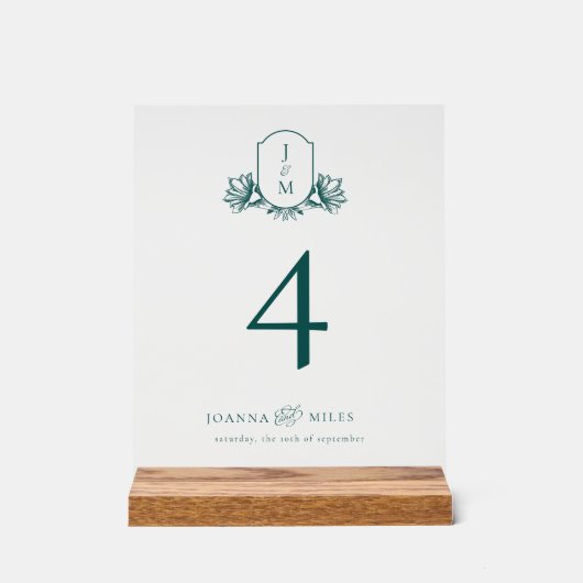 Elegantes dunkles Aquamarines botanisches Monogram Acrylschild (Vorderseite)