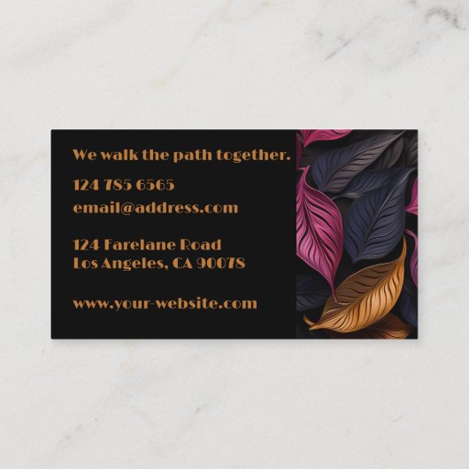 elegantes dunkles Blätter-Design Visitenkarte (Rückseite)