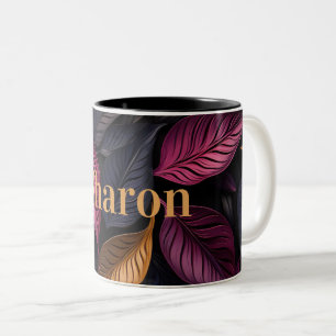 elegantes dunkles Blätter-Muster mit goldenem Name Zweifarbige Tasse