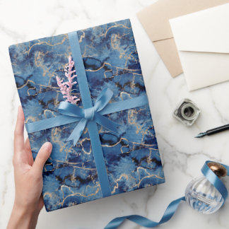 Elegantes dunkles blaues Gold Watercolor Wrapping Geschenkpapier