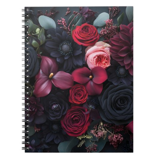 Elegantes dunkles Blumenarrangement mit Rose Notizblock (Vorderseite)