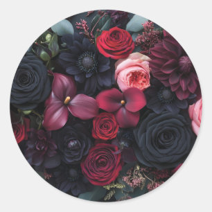 Elegantes dunkles Blumenarrangement mit Rose Runder Aufkleber