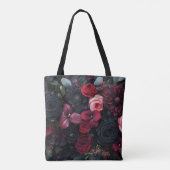 Elegantes dunkles Blumenarrangement mit Rose Tasche (Rückseite)
