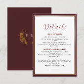 Elegantes dunkles Burgund & Gold Rahmen Hochzeitsd Begleitkarte (Vorne/Hinten)