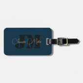 Elegantes dunkles Denim-Blau-Monogramm-Design Gepäckanhänger (Vorderseite horizontal)