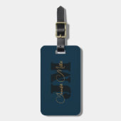 Elegantes dunkles Denim-Blau-Monogramm-Design Gepäckanhänger (Vorderseite vertikal)