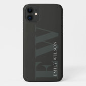 Elegantes dunkles dunkelgrünes Schwarz-Monogramm Case-Mate iPhone Hülle (Rückseite)