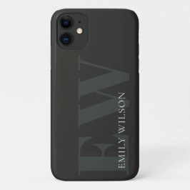 Elegantes dunkles dunkelgrünes Schwarz-Monogramm Case-Mate iPhone Hülle