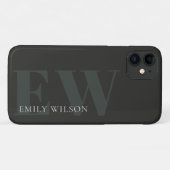 Elegantes dunkles dunkelgrünes Schwarz-Monogramm Case-Mate iPhone Hülle (Rückseite (Horizontal))