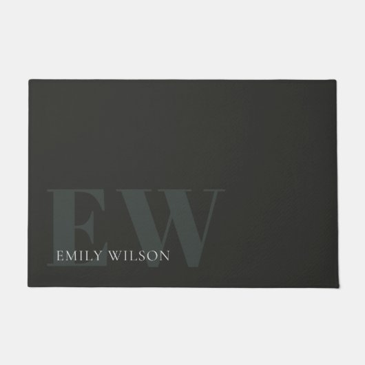 Elegantes dunkles dunkelgrünes Schwarz-Monogramm Fußmatte (Vorderseite)