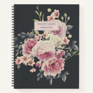 Elegantes dunkles Floral auf personalisiertem schw Notizblock