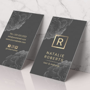 Elegantes dunkles Floral Gold Monogram Logo-Haarsc Visitenkarte