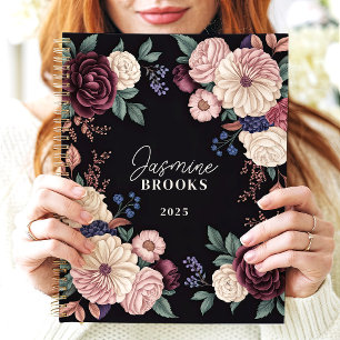 Elegantes dunkles Florales mit individuellem Namen Planer