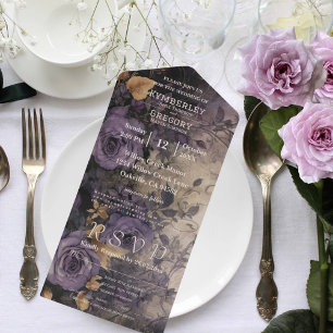 Elegantes Dunkles Gothic Lila Florales Rosen-Email All In One Einladung