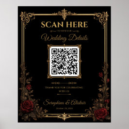 Elegantes dunkles gothisches Hochzeits-QR-Code-Sch Poster