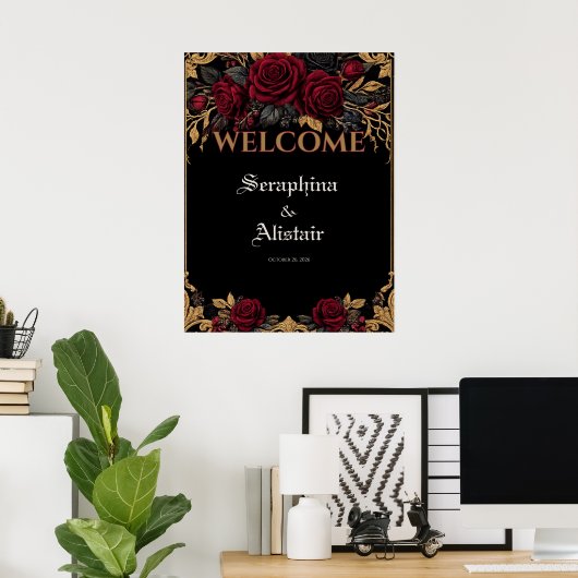 Elegantes dunkles gotisches Hochzeits-Willkommenss Poster (Heimbüro)