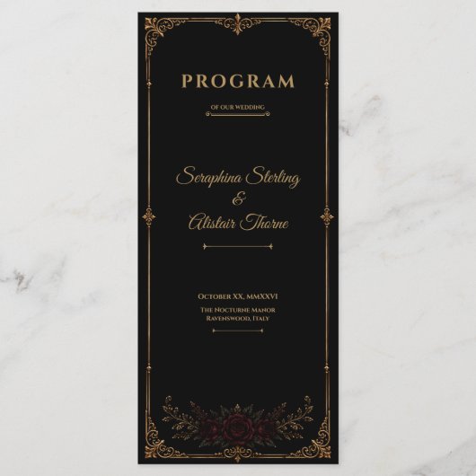 Elegantes dunkles gotisches Hochzeitsprogramm Programm (Vorderseite)