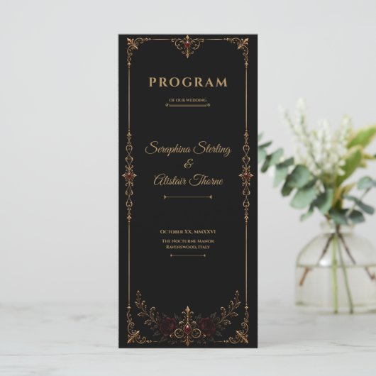 Elegantes dunkles gotisches Hochzeitsprogramm Programm (Stehend Vorderseite)