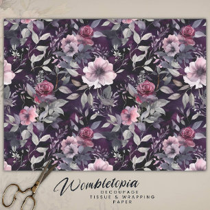 Elegantes, dunkles Gotisches Lila und rosa Rosende Seidenpapier