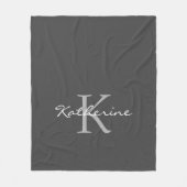Elegantes dunkles Gray Script Monogram Personalisi Fleecedecke (Vorderseite)