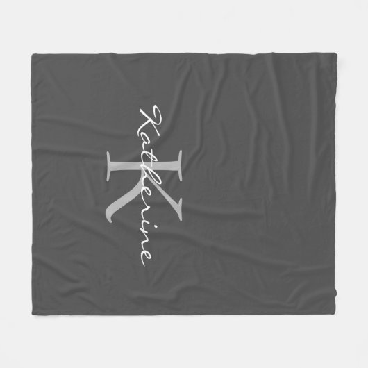 Elegantes dunkles Gray Script Monogram Personalisi Fleecedecke (Vorderseite (Horizontal))