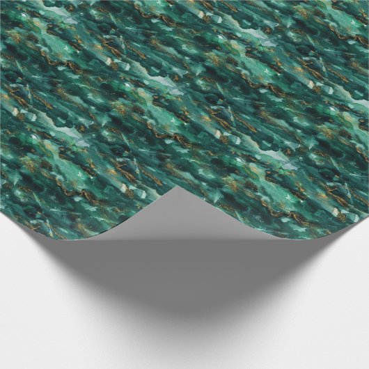 Elegantes dunkles grünes Gold Watercolor Wrapping Geschenkpapier (Ecke)