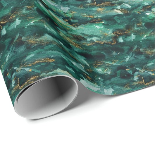 Elegantes dunkles grünes Gold Watercolor Wrapping Geschenkpapier (Rolleneckpunkt)