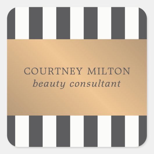 Elegantes Dunkles Imitat Gold Streifen Beauty Cons Quadratischer Aufkleber (Vorderseite)