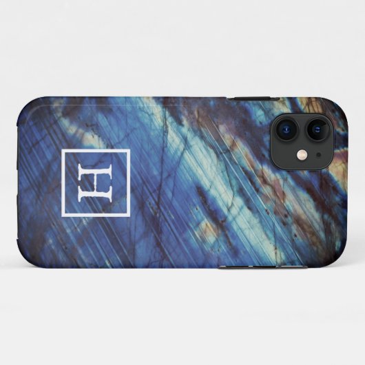 Elegantes dunkles Labradorit Monogramm Case-Mate iPhone Hülle (Rückseite (Horizontal))