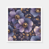 Elegantes, dunkles Lila Blumenmuster Serviette (Vorderseite)