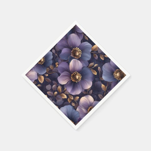 Elegantes, dunkles Lila Blumenmuster Serviette (Ecke)