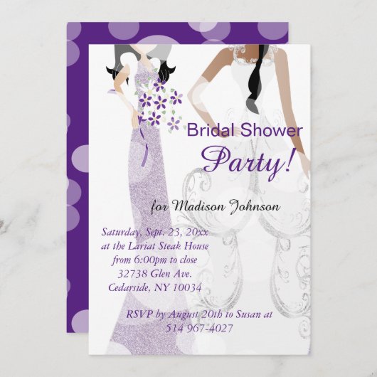 Elegantes dunkles Lila Brautparty Einladung (Vorne/Hinten)