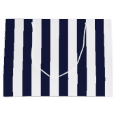 Elegantes dunkles Navyblau- und Weiß-Streifenmuste Große Geschenktüte (Vorderseite)