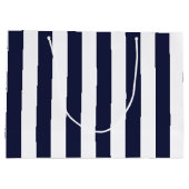 Elegantes dunkles Navyblau- und Weiß-Streifenmuste Große Geschenktüte (Rückseite)