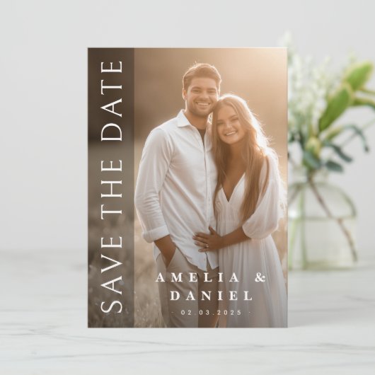 Elegantes, dunkles Overlay-Foto Save The Date (Stehend Vorderseite)