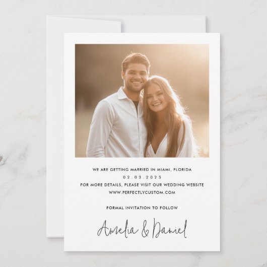 Elegantes, dunkles Overlay-Foto Save The Date (Rückseite)