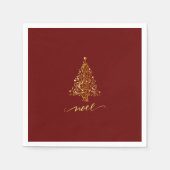 Elegantes dunkles Rotes und goldenes Weihnachtsbau Serviette (Vorderseite)