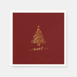 Elegantes dunkles Rotes und goldenes Weihnachtsbau Serviette