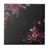 Elegantes dunkles schwarzes romantisches Rosen-Blu Fliese (Vorderseite)