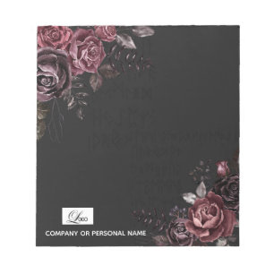 Elegantes dunkles schwarzes romantisches Rosen-Blu Notizblock