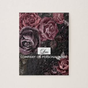 Elegantes dunkles schwarzes romantisches Rosen-Blu Puzzle